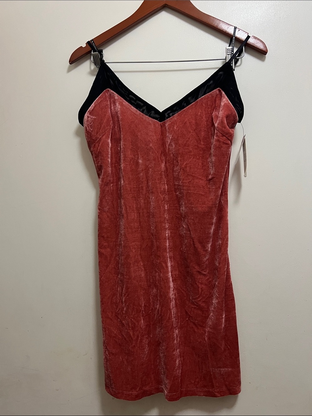 Volcom Velvet Midi Dress in Dusty Rose with Black Trim
